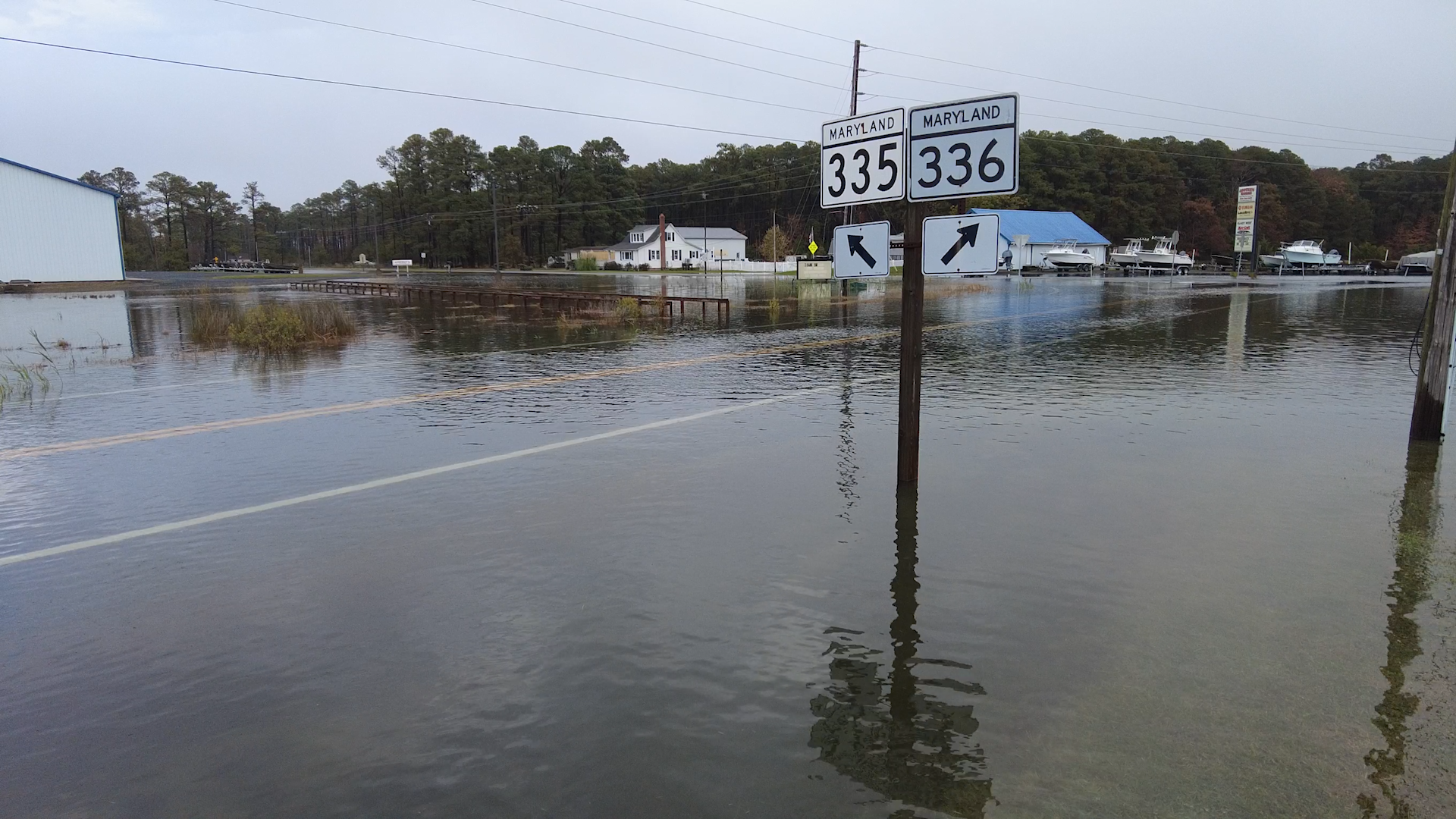Flooding covers parts of Route 336 in Dorchester County